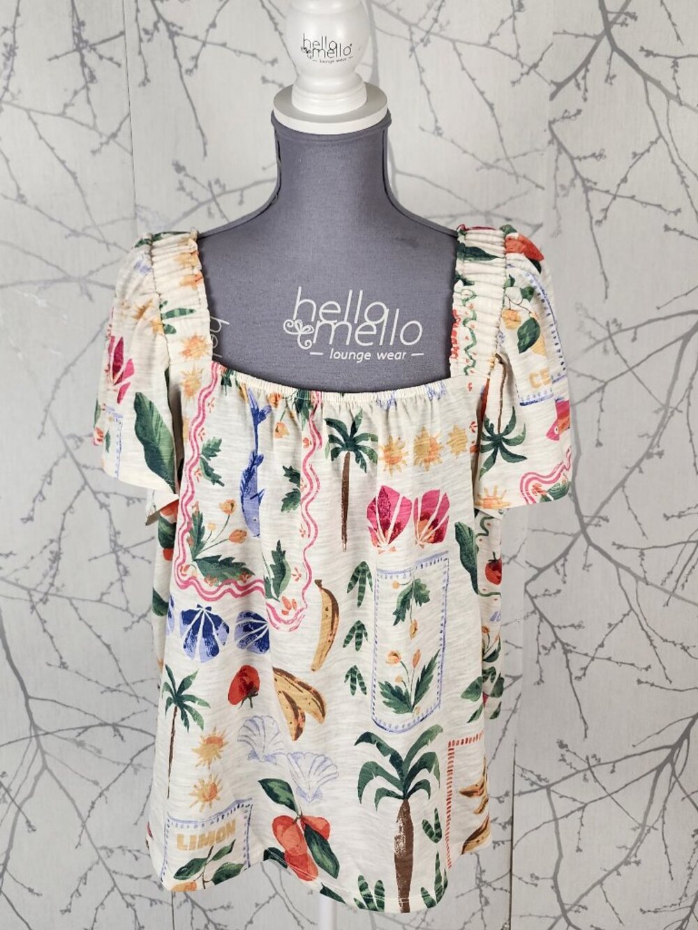 Reitman's Colorful Tropical Beach Print Square Neck Top